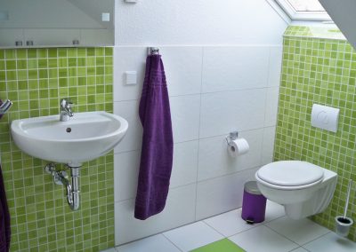 Badezimmer mit Waschbecken und WC