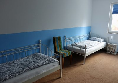 Schlafzimmer zwei Einzelbetten blau